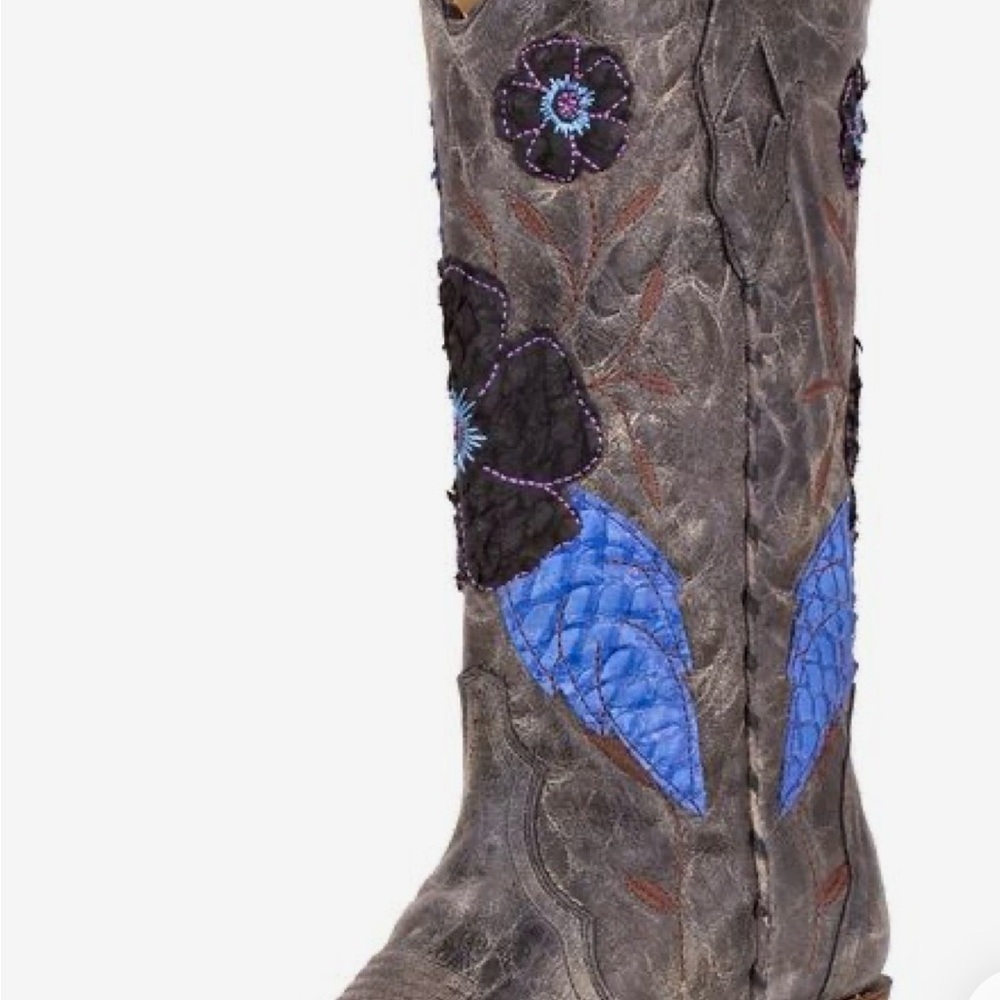 Corral Brown and Blue Floral Heeled Boots